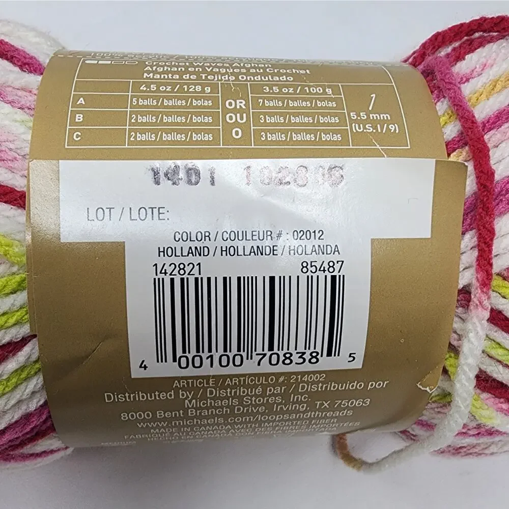4 Skein Impeccable Yarn by Loops & Threads Pink Yellow 3.5 oz 192 Y 100% Acrylic